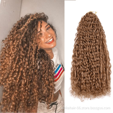 Hot Selling Cheap 24Inch Ombre Red Brown Long Wavy Water Deep Wave Braids Kinky Curly Crochet Braiding Synthetic Hair Extensions